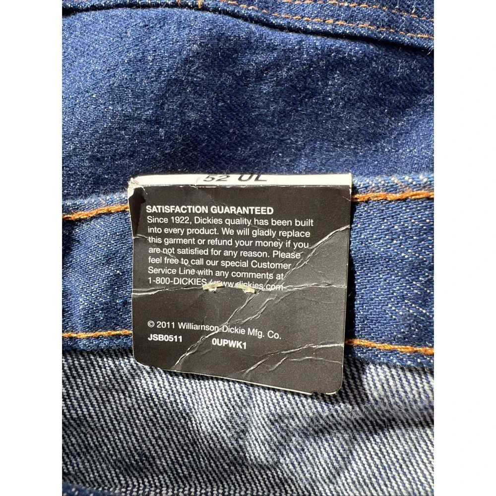 Dickies Denim Blue Jeans Men's 52UL Dark Wash Workwear Big & Tall NEW